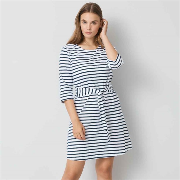 Avon Navy Cotton Striped Belted Dress - Small 8-10