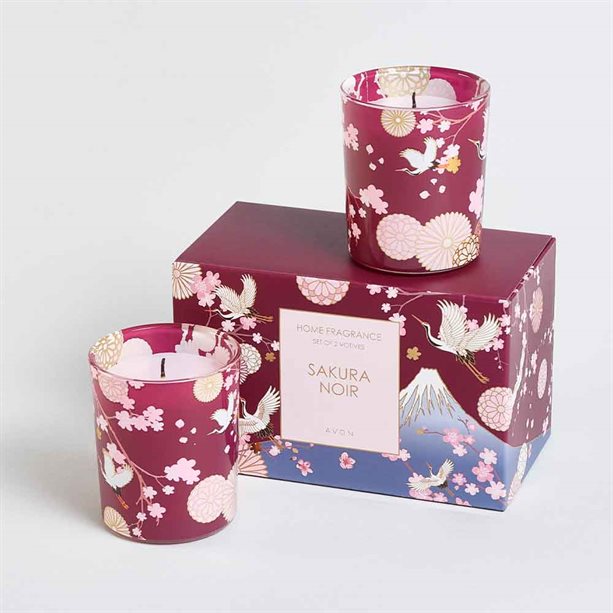 Avon Sakura Noir Votive 2 Piece Candle Set - Gift Boxed