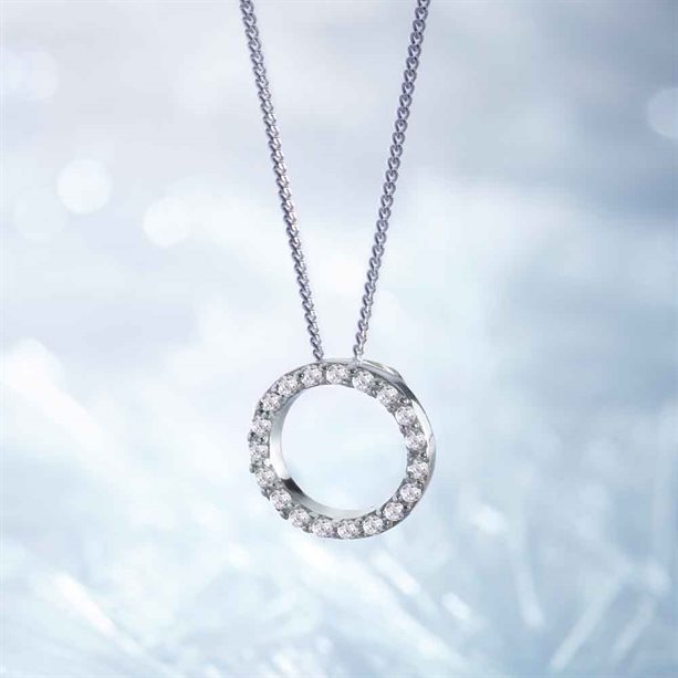 Avon Sterling Silver-plated Circle Necklace with CZ - Gifted Boxed
